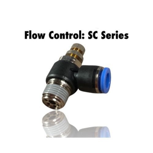 Pneumatics-pro SC Flow Control SC 1/2-N03 : Pneumatics-pro Elbow Flow Control 90 Deg. Right Angle Flow Control Fitting Tube Size 1/2" x Thread Size 3/8NPT SC1/2-N03