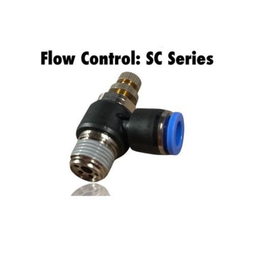 Pneumatics-pro SC Flow Control SC 1/2-N03 : Pneumatics-pro Elbow Flow Control 90 Deg. Right Angle Flow Control Fitting Tube Size 1/2" x Thread Size 3/8NPT SC1/2-N03