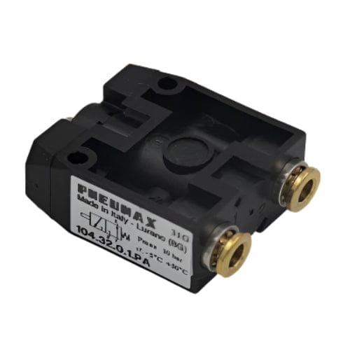 PNEUMAX 104.32.0.1.PC : PNEUMAX Mechanically actuated pneumatic valve, Push-in connector 4mm air port, Stem actuated valve, Spring return, 3/2, Rear connections, Normally closed