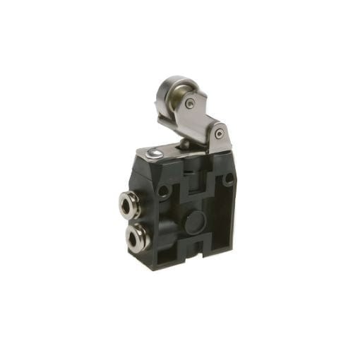 PNEUMAX 104.32.2.1/1.LC : PNEUMAX Mechanically actuated pneumatic valve, Push-in connector 4mm air port, Lever roller ball bearing actuated valve, Spring return, 3/2, Lateral connections, Normally closed