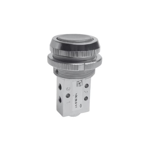 PNEUMAX 105.32.6.1/3 : PNEUMAX VALVE 105, 3/2, M5, GREEN FLUSH P / BUTTON, PANEL MOUNT Ø30
