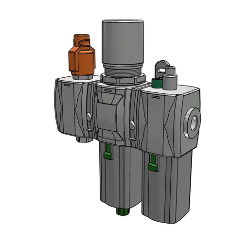 PNEUMAX GN172BVHG : PNEUMAX Shut-off valve+ Filter-regulator+ Lubricator 3/8'', 20m, Manual drain, Integrated pressure gauge, 0-8 Bar