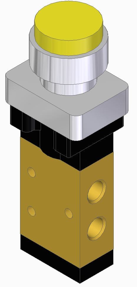 PNEUMAX Manual/ Mechanical Valves 228.32.6.23/4 : PNEUMAX Manually actuated pneumatic valve, G 1/8 air port, Yellow raised push button pannel mount , Spring return, 3/2