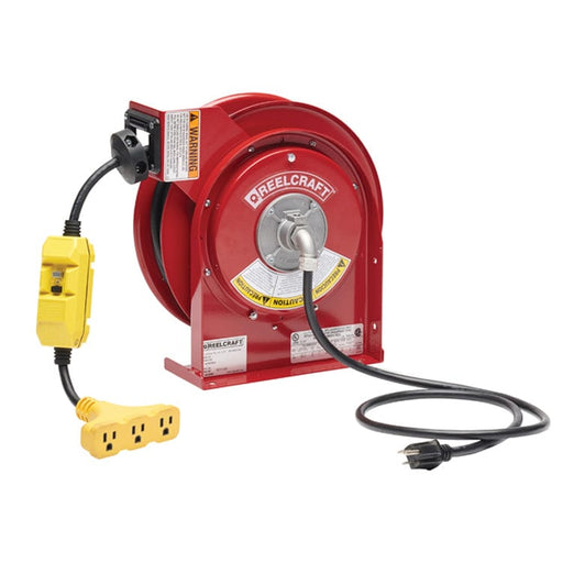 Reelcraft L4545-123-9G : REELCRAFT L4545-123-9G 15 AMP X 45 FT NEMA 5-15R TRIPLE TAP POWER CORD REEL C/W GFCI PROTECTION