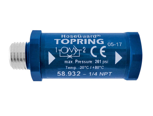 TOPRING 58.932 : Topring Anti-Hose Whip Saf. Valve 1/4(M-F)NPT 14SCFM