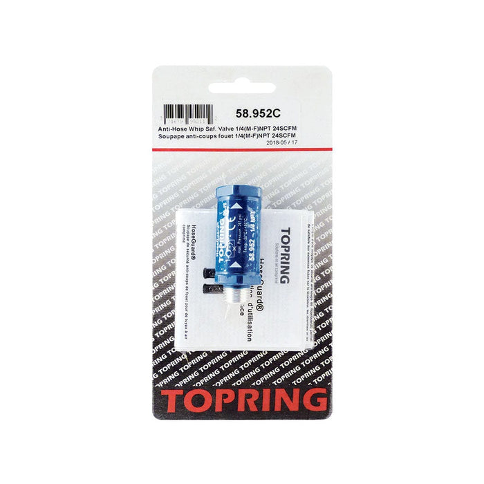 TOPRING 58.952C : Topring Anti-Hose Whip Saf. Valve 1/4(M-F)NPT 24SCFM