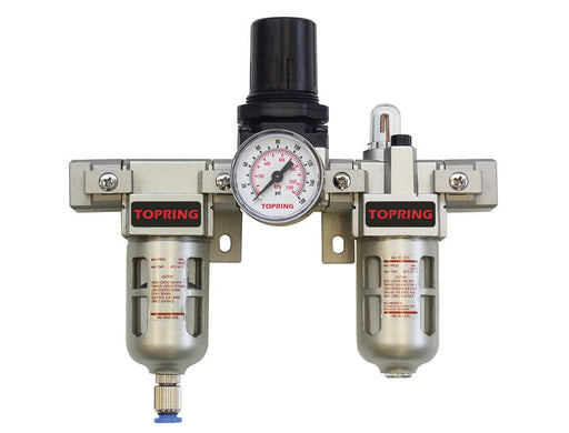 TOPRING Air Preparation Airflo FRLs 51.210 : TOPRING AIRFLO 200 FILTER + REGULATOR + LUBRICATOR (GAUGE INCLUDED) 1/4 SEMI-AUTO