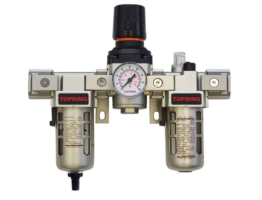 TOPRING Air Preparation Airflo FRLs 51.311 : TOPRING AIRFLO 300 FILTER + REGULATOR + LUBRICATOR (GAUGE INCLUDED) 1/4 AUTO