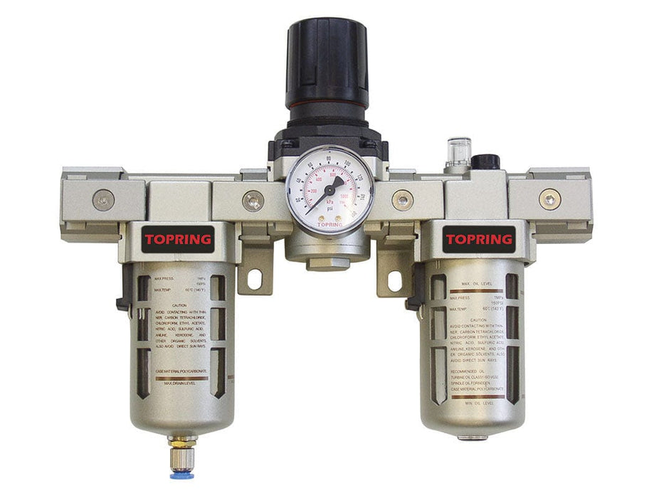 TOPRING Air Preparation Airflo FRLs 51.410 : TOPRING AIRFLO 400 FILTER + REGULATOR + LUBRICATOR (GAUGE INCLUDED) 3/8 SEMI-AUTO