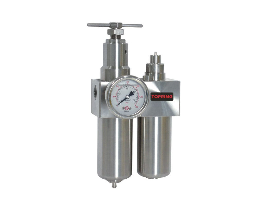 TOPRING Air Preparation Airflo FRLs 51.740 : TOPRING AIRFLO STAINLESS STEEL 300 FILTER/REGULATOR+LUBRICATOR 3/8 SEMI-AUTO
