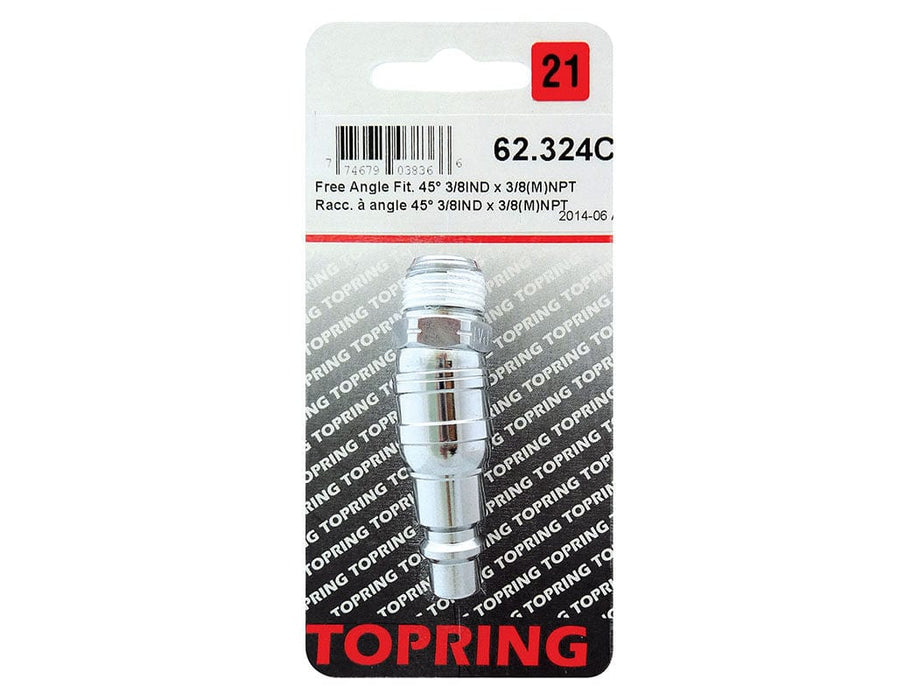 TOPRING Air Tool Accessories 62.324C : TOPRING 45° FREE ANGLE FITTING 3/8 INDUSTRIAL X 3/8 (M) NPT AIRPRO