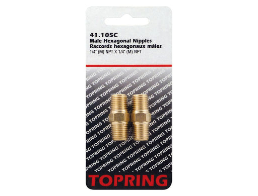 TOPRING Brass Fittings 41.105C : Topring HEXAGONAL NIPPLE 1/4 (M) NPT 2PCS/C