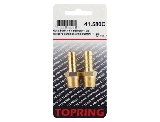 TOPRING Brass Fittings 41.580C : Topring HOSE BARB TO 3/8 X 3/8 (M) NPT 2PCS/C