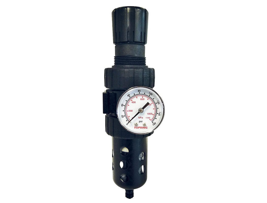 TOPRING Filters, regulators and lubricators 52.215 : TOPRING FILTER/REGULATOR (5-250 PSI) 3/8 MANUAL POLYCARBONATE HIFLO2