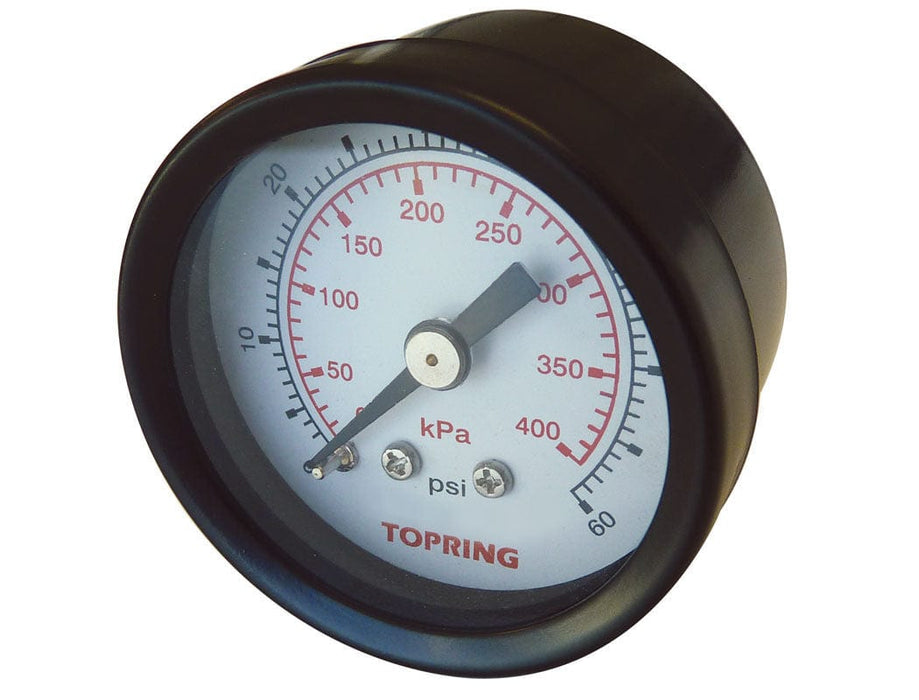 TOPRING PNEUMATIC AIR PRESSURE GAUGE 55.106 : TOPRING GAUGE 1-1/2" - 1/8 NPT CBM 0-60 GLASS LENS