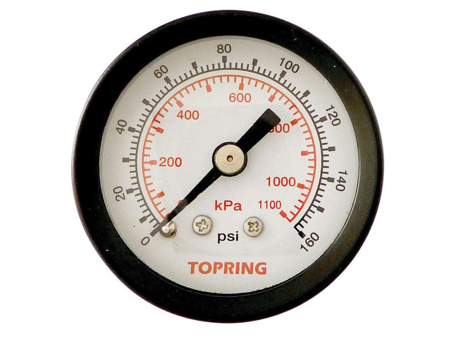 TOPRING PNEUMATIC AIR PRESSURE GAUGE 55.121 : TOPRING GAUGE 1-1/2" - 1/8 NPT CBM 0-160 GLASS LENS