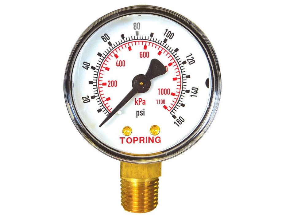 TOPRING PNEUMATIC AIR PRESSURE GAUGE 55.215 : TOPRING GAUGE 2" - 1/4 NPT LM 0-160