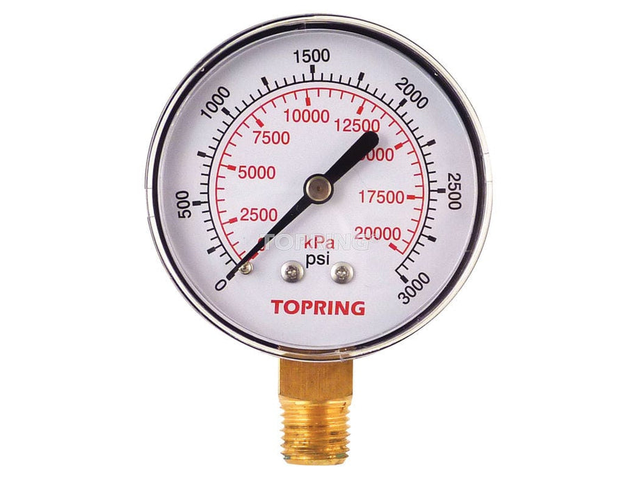 TOPRING PNEUMATIC AIR PRESSURE GAUGE 55.340 : TOPRING GAUGE 2-1/2" - 1/4 NPT LM 0-3000