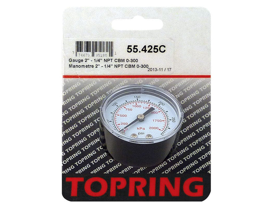 TOPRING PNEUMATIC AIR PRESSURE GAUGE 55.425C : TOPRING GAUGE 2" - 1/4" NPT CBM 0-300