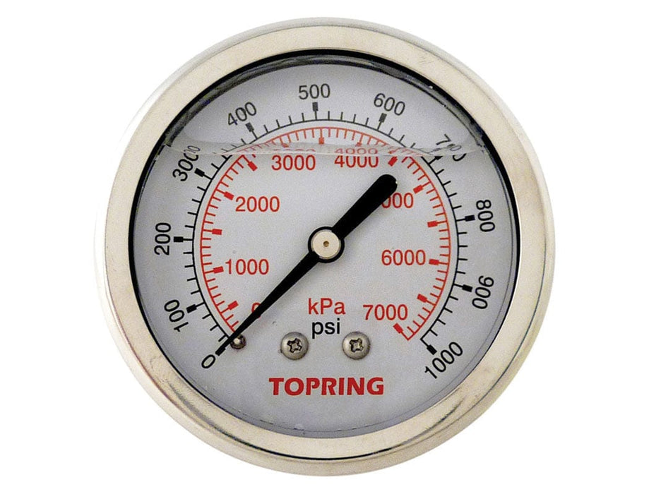 TOPRING PNEUMATIC AIR PRESSURE GAUGE 55.748 : TOPRING LIQUID GAUGE 2-1/2" - 1/4 NPT CBM 0-1000 STAINLESS STEEL/BRASS