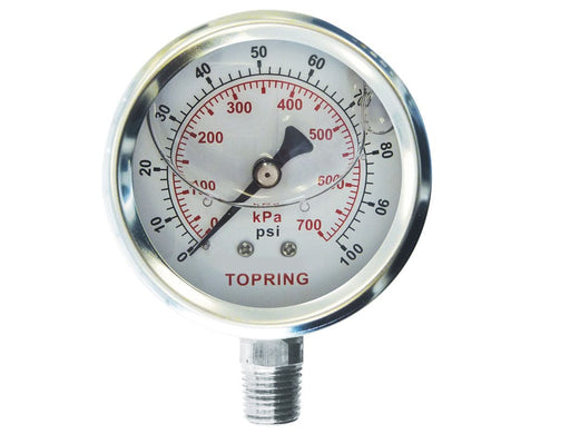 TOPRING PNEUMATIC AIR PRESSURE GAUGE 55.820 : TOPRING LIQUID GAUGE 2-1/2" - 1/4 NPT LM 0-100 STAINLESS STEEL