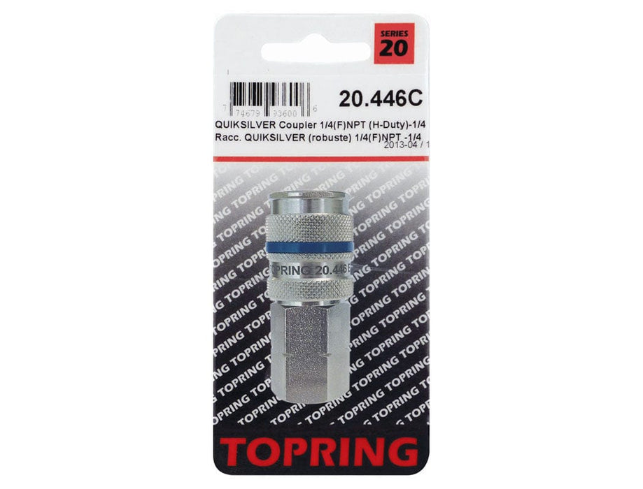 TOPRING Quick Couplers 20.446C : Topring Quick Couplers : COUPLER QUIKSILVER H-D (1/4 INDUSTRIAL) 1/4 (F) NPT (AUTOMATIC)