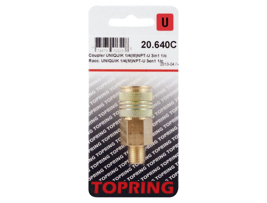 TOPRING Quick Couplers 20.640C : Topring Quick Couplers : COUPLER UNIQUIK (3 IN 1) 1/4 (M) NPT (AUTOMATIC)