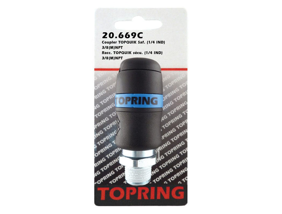 TOPRING Quick Couplers 20.669C : Topring Quick Couplers : COUPLER TOPQUIK SAFETY (1/4 INDUSTRIAL) 3/8 (M) NPT (AUTOMATIC)