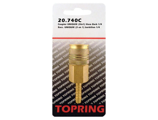 TOPRING Quick Couplers 20.740C : Topring Quick Couplers : COUPLER UNIQUIK (3 IN 1) HOSE BARB 1/4 (AUTOMATIC)