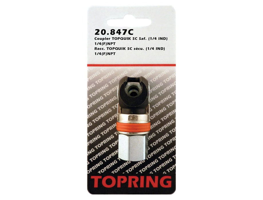 TOPRING Quick Couplers 20.847C : Topring Quick Couplers : COUPLER TOPQUIK SC SAFETY (1/4 INDUSTRIAL) 1/4 (F) NPT (MANUAL)