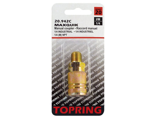 TOPRING Quick Couplers 20.942C : Topring Quick Couplers : COUPLER MAXQUIK (1/4 INDUSTRIAL) 1/4 (M) NPT (MANUAL)