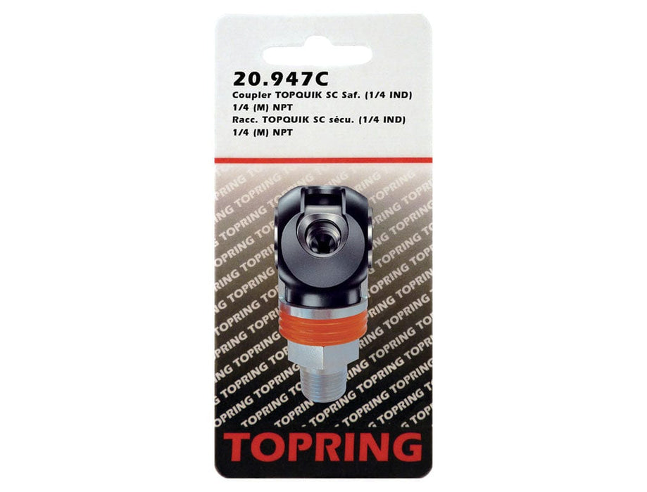 TOPRING Quick Couplers 20.947C : Topring Quick Couplers : COUPLER TOPQUIK SC SAFETY (1/4 INDUSTRIAL) 1/4 (M) NPT (MANUAL)