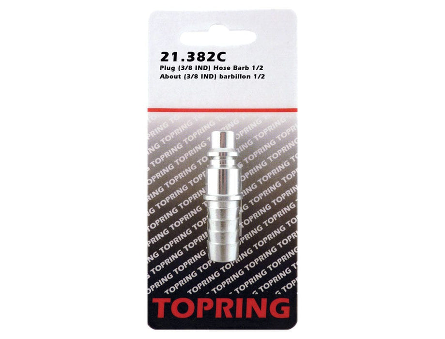 TOPRING Quick Couplers 21.382C : Topring Quick Couplers : PLUG (3/8 INDUSTRIAL) HOSE BARB 1/2