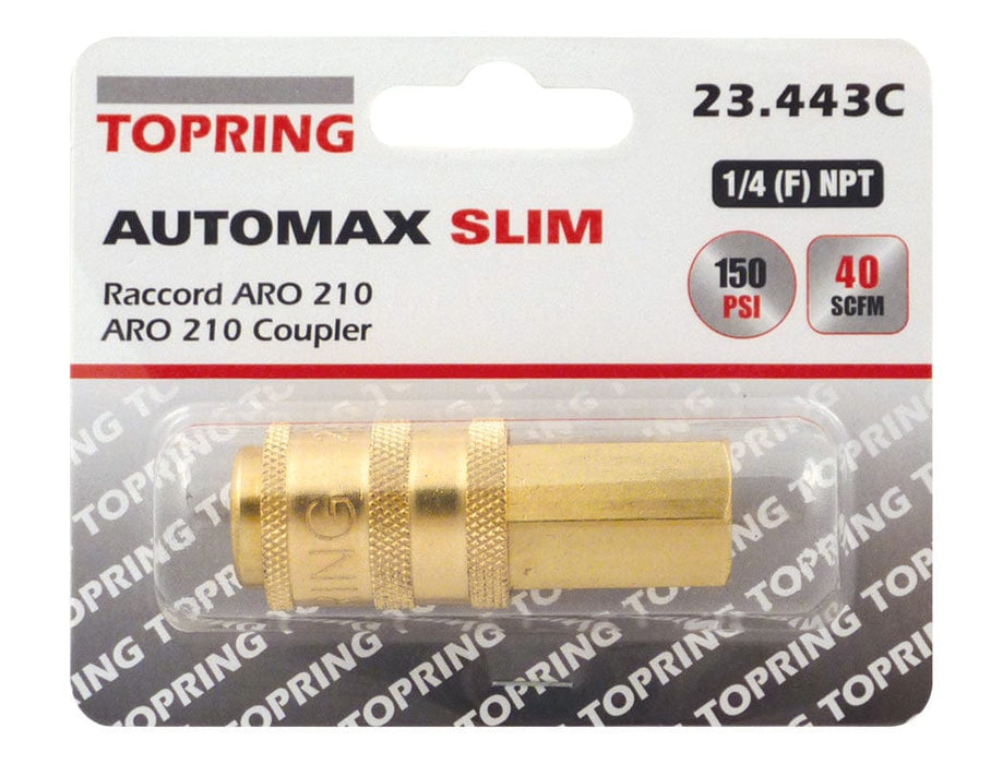 TOPRING Quick Couplers 23.443C : Topring Quick Couplers : COUPLER AUTOMAX SLIM (ARO 210) 1/4 (F) NPT (AUTOMATIC)
