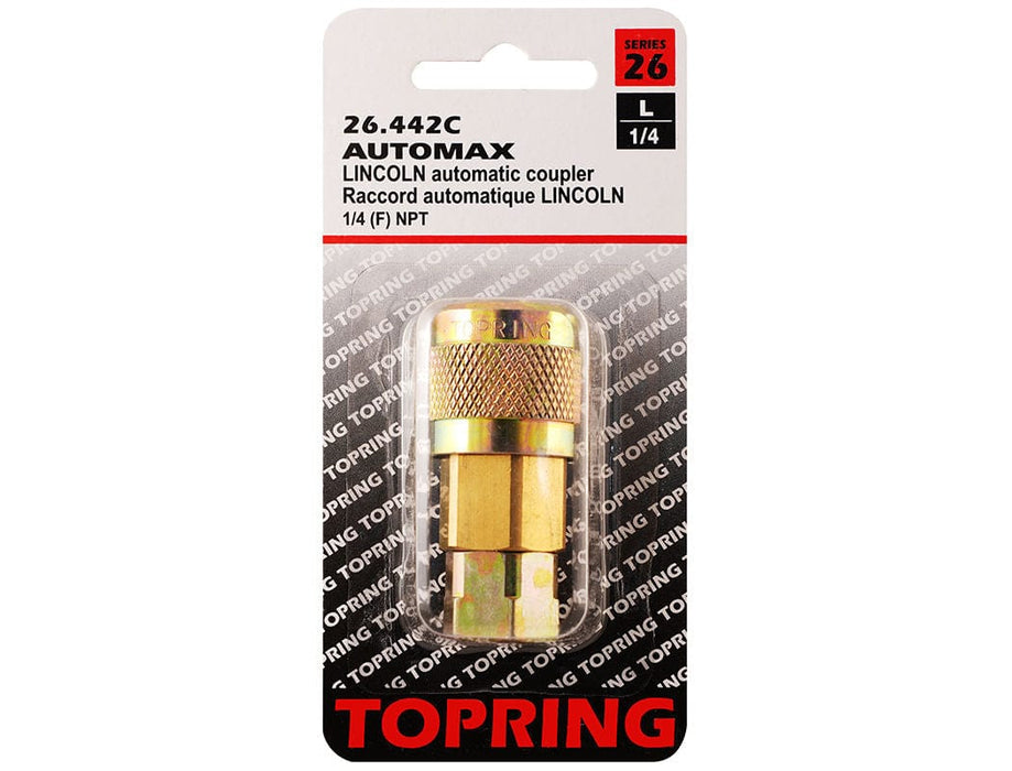 TOPRING Quick Couplers 26.442C : Topring Quick Couplers : COUPLER AUTOMAX (LINCOLN) 1/4 (F) NPT (AUTOMATIC)