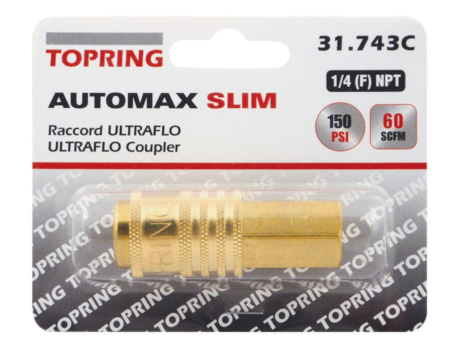 TOPRING Quick Couplers 31.743C : Topring Quick Couplers : COUPLER AUTOMAX SLIM (ULTRAFLO) (AUTOMATIC) 1/4 (F) NPT