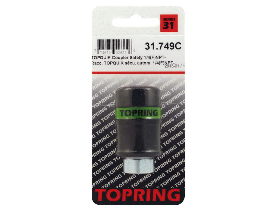 TOPRING Quick Couplers 31.749C : Topring Quick Couplers : COUPLER TOPQUIK SAFETY (ULTRAFLO) (AUTOMATIC) 1/4 (F) NPT
