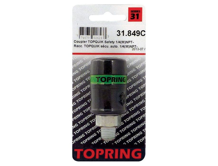 TOPRING Quick Couplers 31.849C : Topring Quick Couplers : COUPLER TOPQUIK SAFETY (ULTRAFLO) (AUTOMATIC) 1/4 (M) NPT