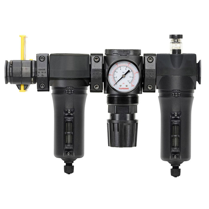 TOPRING S50 Series FRL 50.533A1 : TOPRING FILTER + REGULATOR + LUBRICATOR 3/8 (F) NPT AUTOMATIC WITH METAL BOWL AND LOCKOUT VALVE 20-200 PSI MODULAIR 300