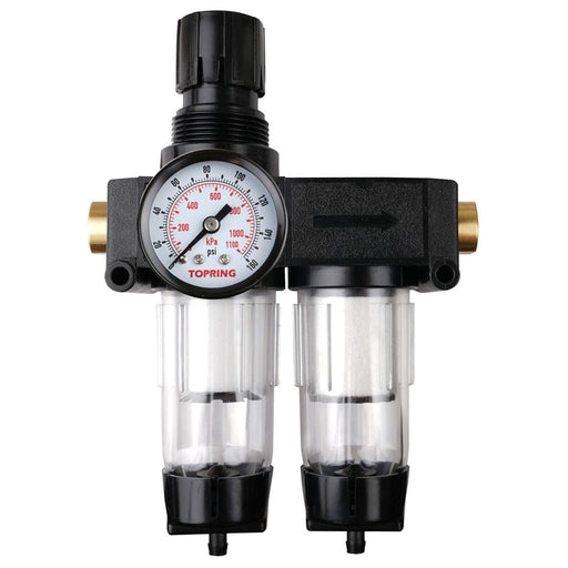 TOPRING S50 Series FRL 50.661A : TOPRING FILTER/REGULATOR + COALESCING FILTER 1/4 (F) NPT SEMI-AUTOMATIC DRAIN WITH GAUGE MODULAIR 200