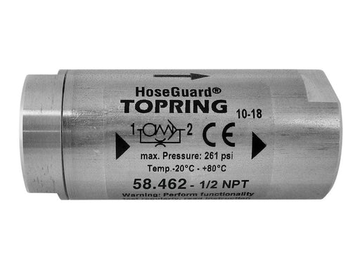 TOPRING S58 Anti Hose Whip safety valve 58.462 : TOPRING ANTI-HOSE WHIP SAFETY VALVE HOSEGUARD 1/2 (F-F) NPT 96 SCFM STAINLESS STEEL