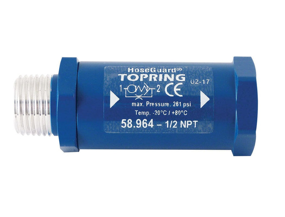 TOPRING S58 Anti Hose Whip safety valve 58.964 : TOPRING ANTI-HOSE WHIP SAFETY VALVE HOSEGUARD 1/2 (M-F) NPT 107 SCFM