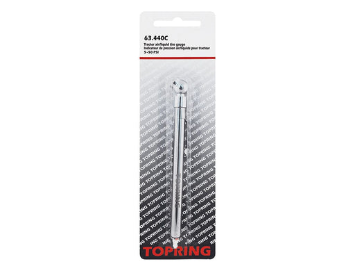 TOPRING Tire Inflation 63.440C : TOPRING TIRE GAUGE TRACTOR AIR/LIQUID 5-50 PSI PENCIL TYPE