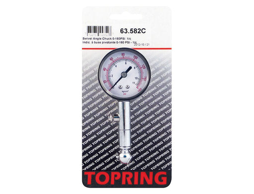 TOPRING Tire Inflation 63.582C : TOPRING TIRE GAUGE SWIVEL ANGLE CHUCK DIAL 0-160 PSI